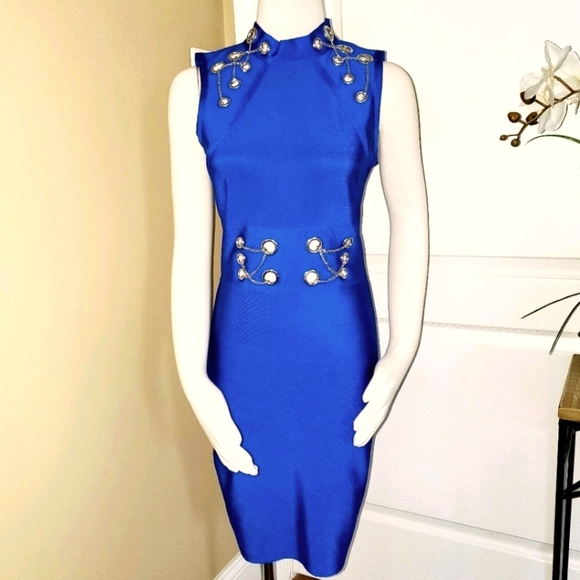 Fashion Nova Dresses & Skirts - 💙 Sapphire Y2K Blue Bodycon Dress with Silver Chains